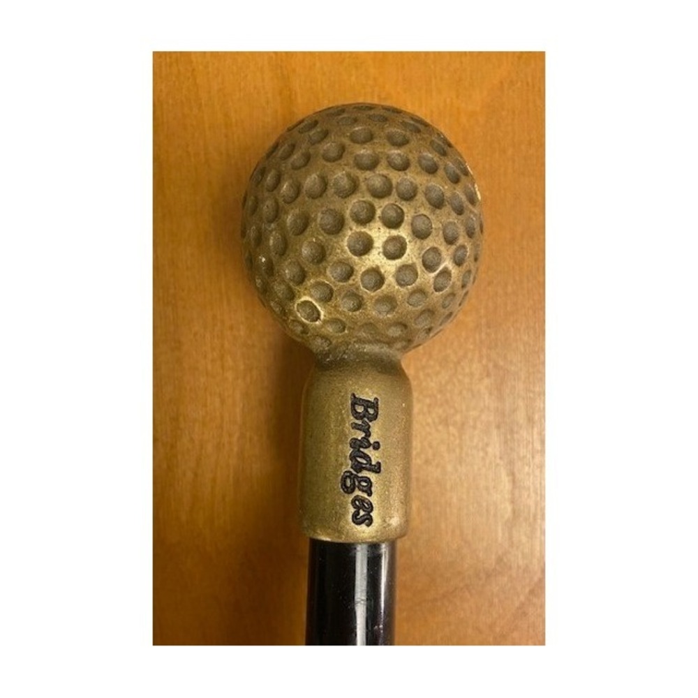 Vintage Bridges Walking Cane Brass Golf Ball Handle Black Shaft 36 Inch Stick